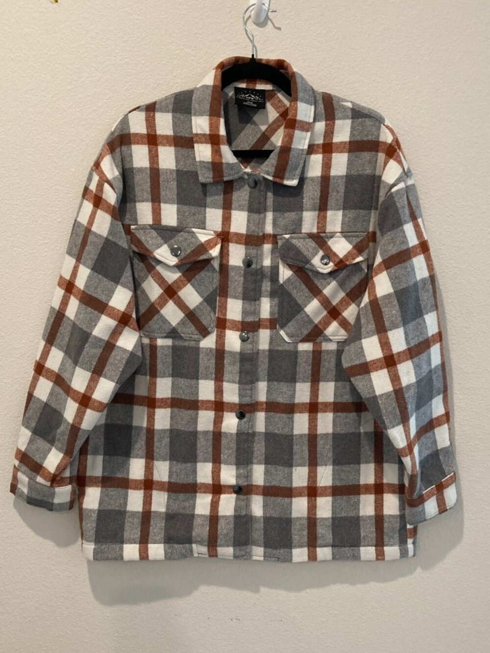✨ HFX Gray Brown Plaid Flannel Fleece Shacket Shirt Jacket - Size M/M